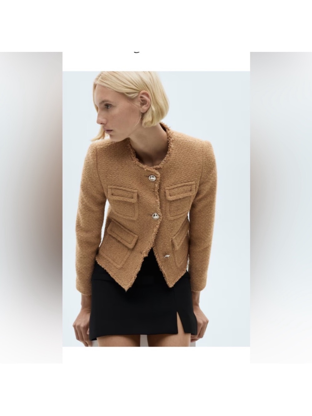 Mango Camel Bouclé Tailored Jacket